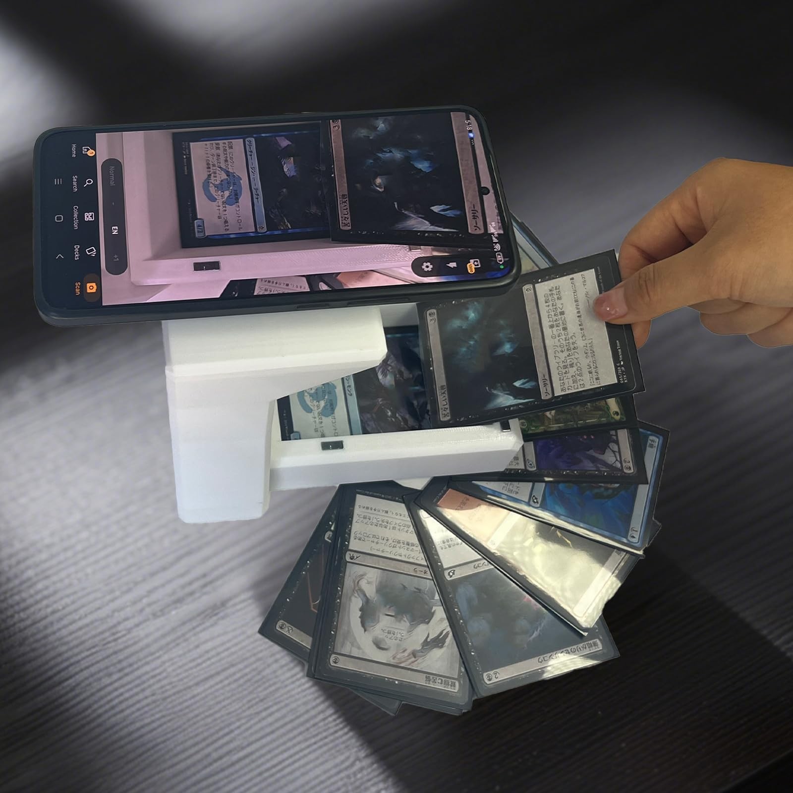 Trading Card Scanner Stand, Detachable Portable Holder with Card Box & Storage B