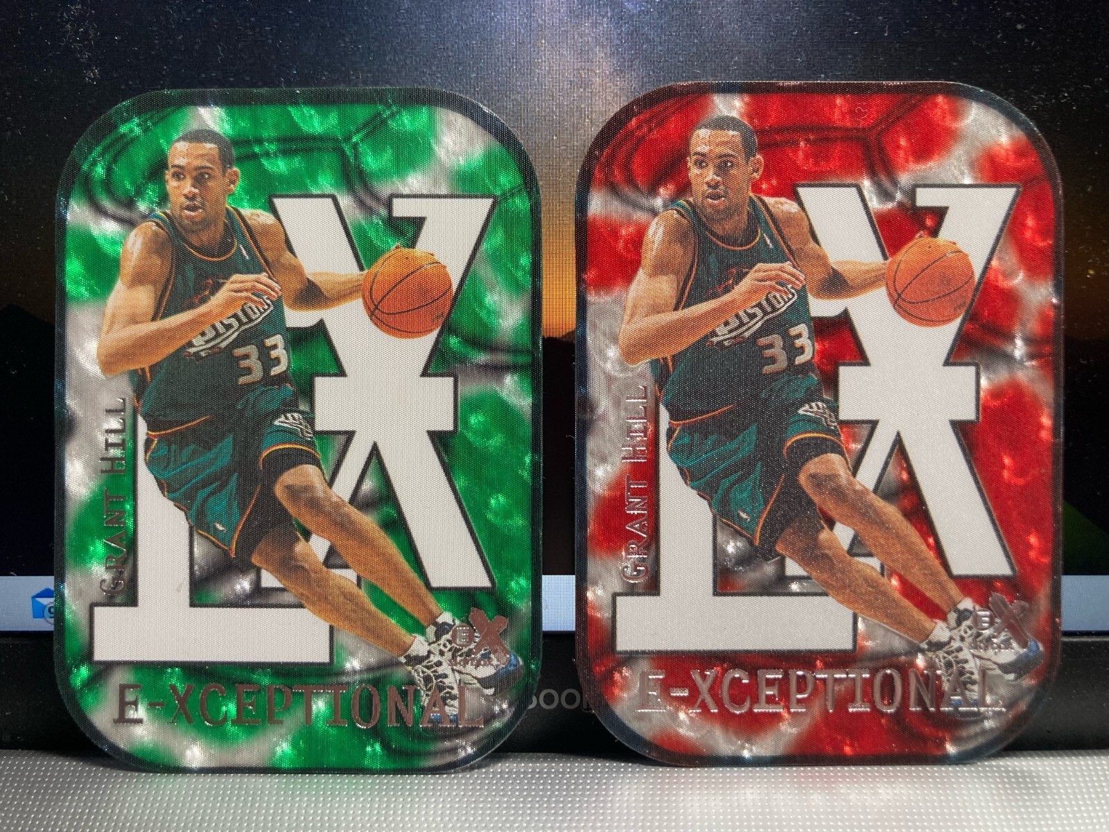 NBA Crdas 2PCS. GRANT HILL (E-XCEPTIONAL) 2000 (6 OF 15XC) GREEN 189/500 & RED
