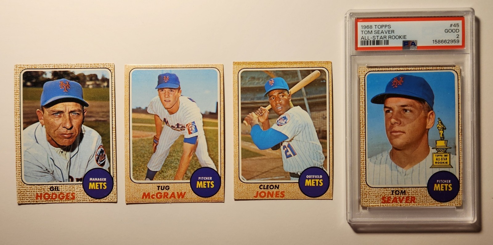 1968 Topps Mets 4-Card Lot PSA Seaver Ungraded Hodges/McGraw/Jones Free Shipping