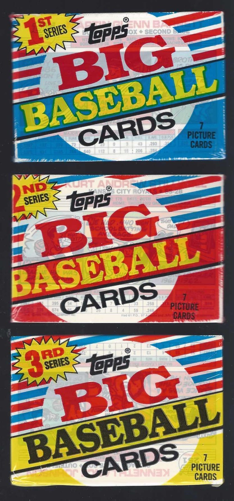 One Pack Each from 1988 TOPPS BIG Baseball Series 1, 2, 3 – 7 Cards Per Pack