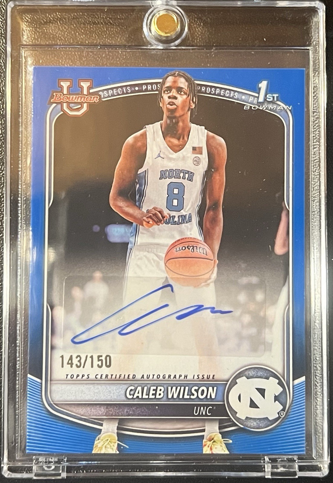 2025-26 Bowman U Caleb Wilson 1st Bowman Blue Autograph Card 143/150 Draft Pick!
