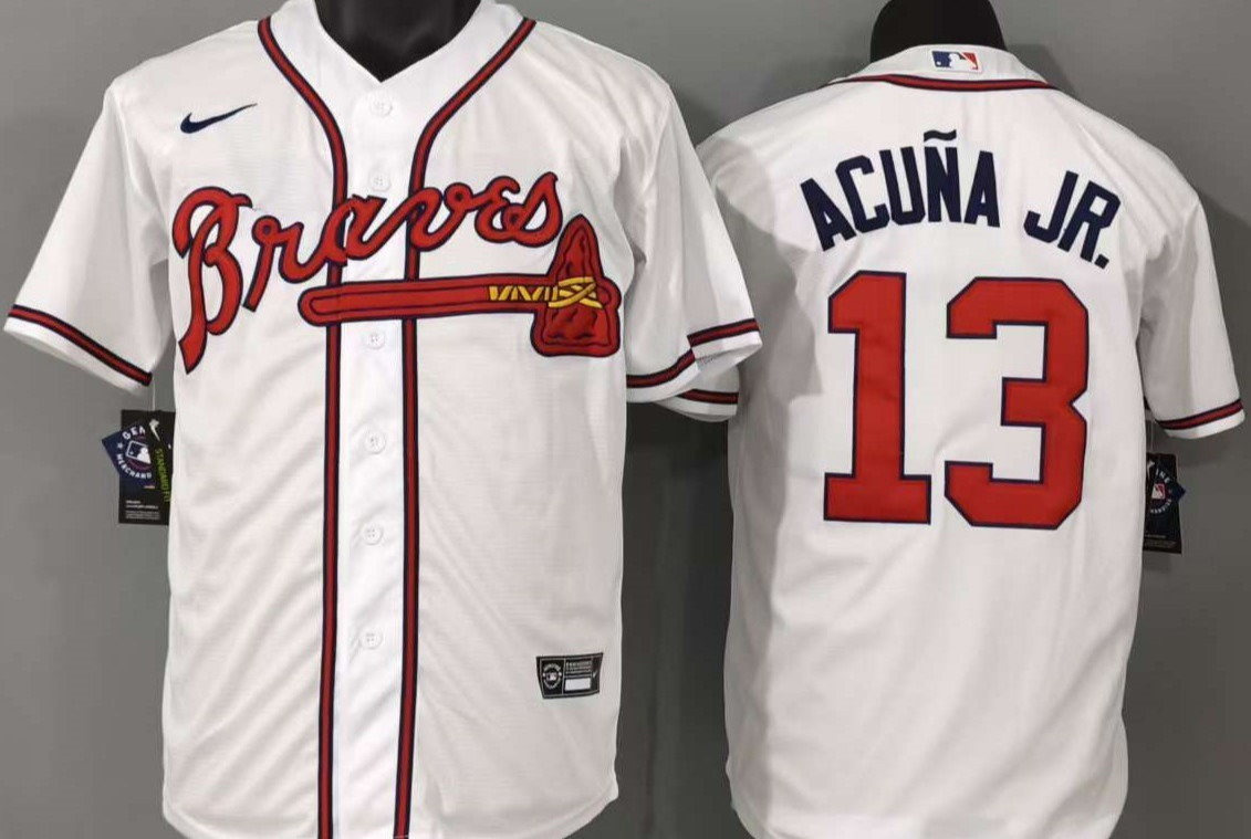 ​​Tariffs​ Free! ATL Braves #13 Ronald Acuna Jr. Cool Base Sewn Stitched Jersey.
