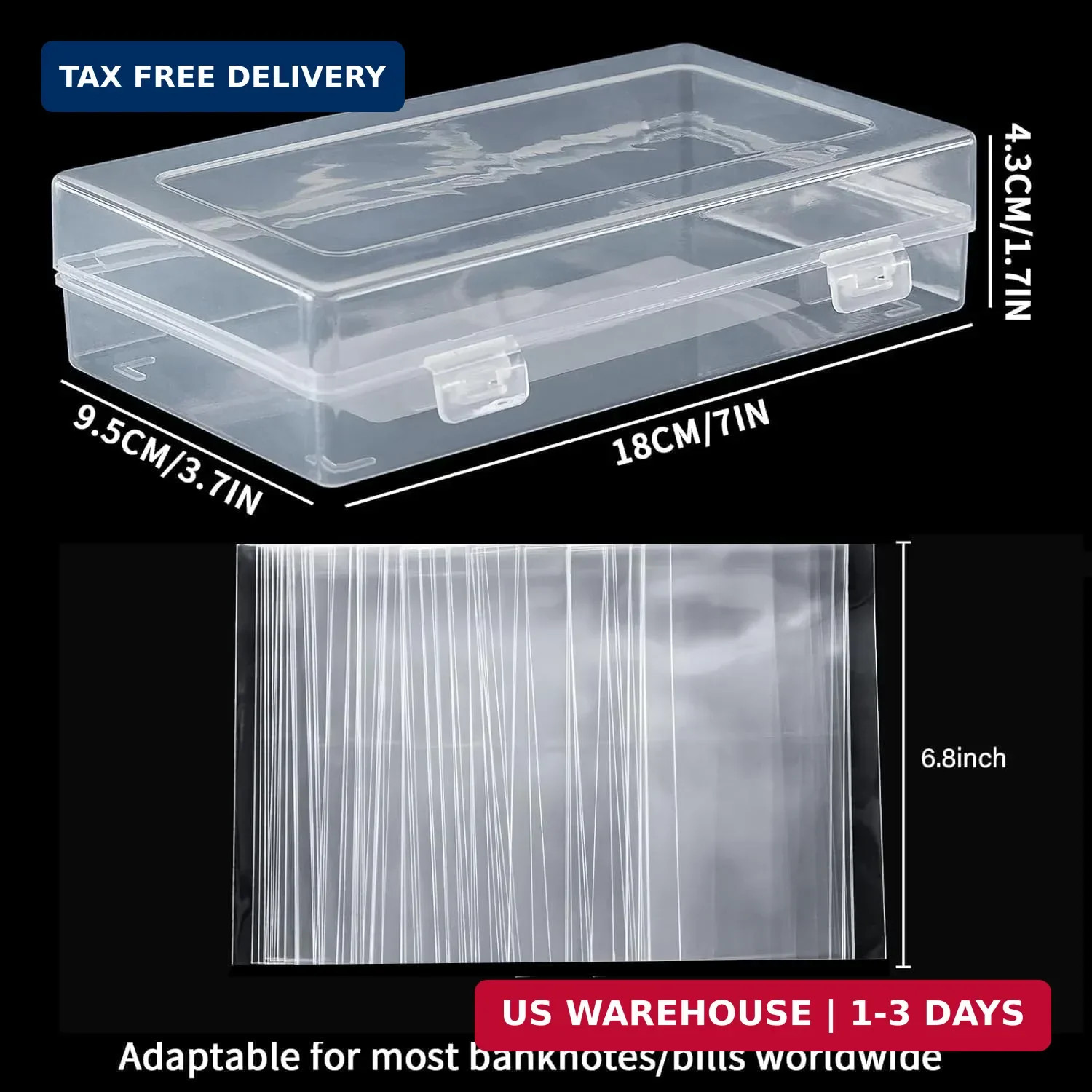 300 Pack Currency Sleeves with Storage Box – Archival Quality Bill Protectors fo