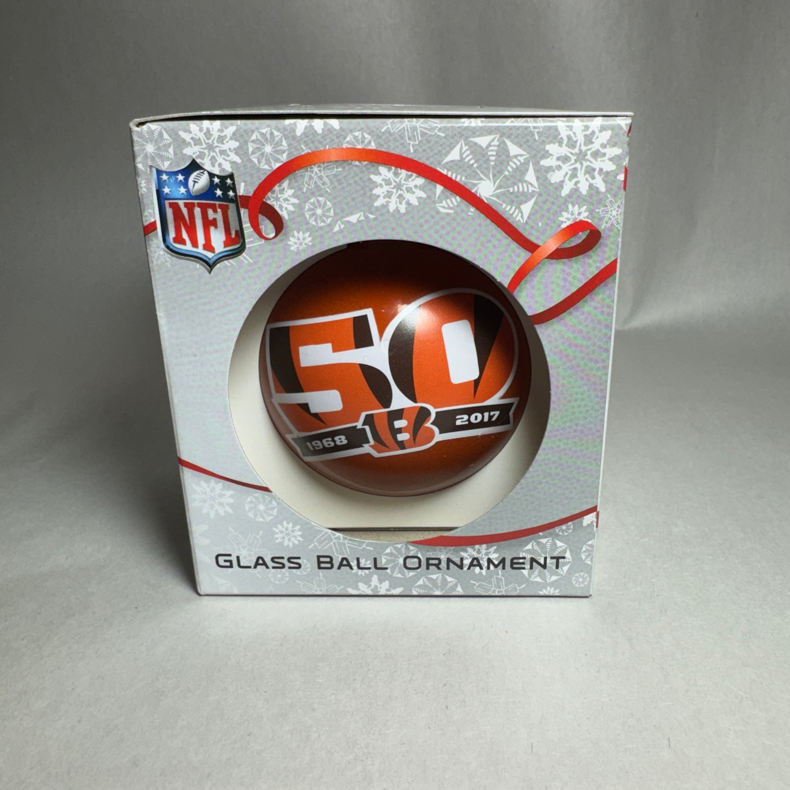 Cincinnati Bengals 50 Year Anniversary 2.5in Glass Ball Christmas Ornament