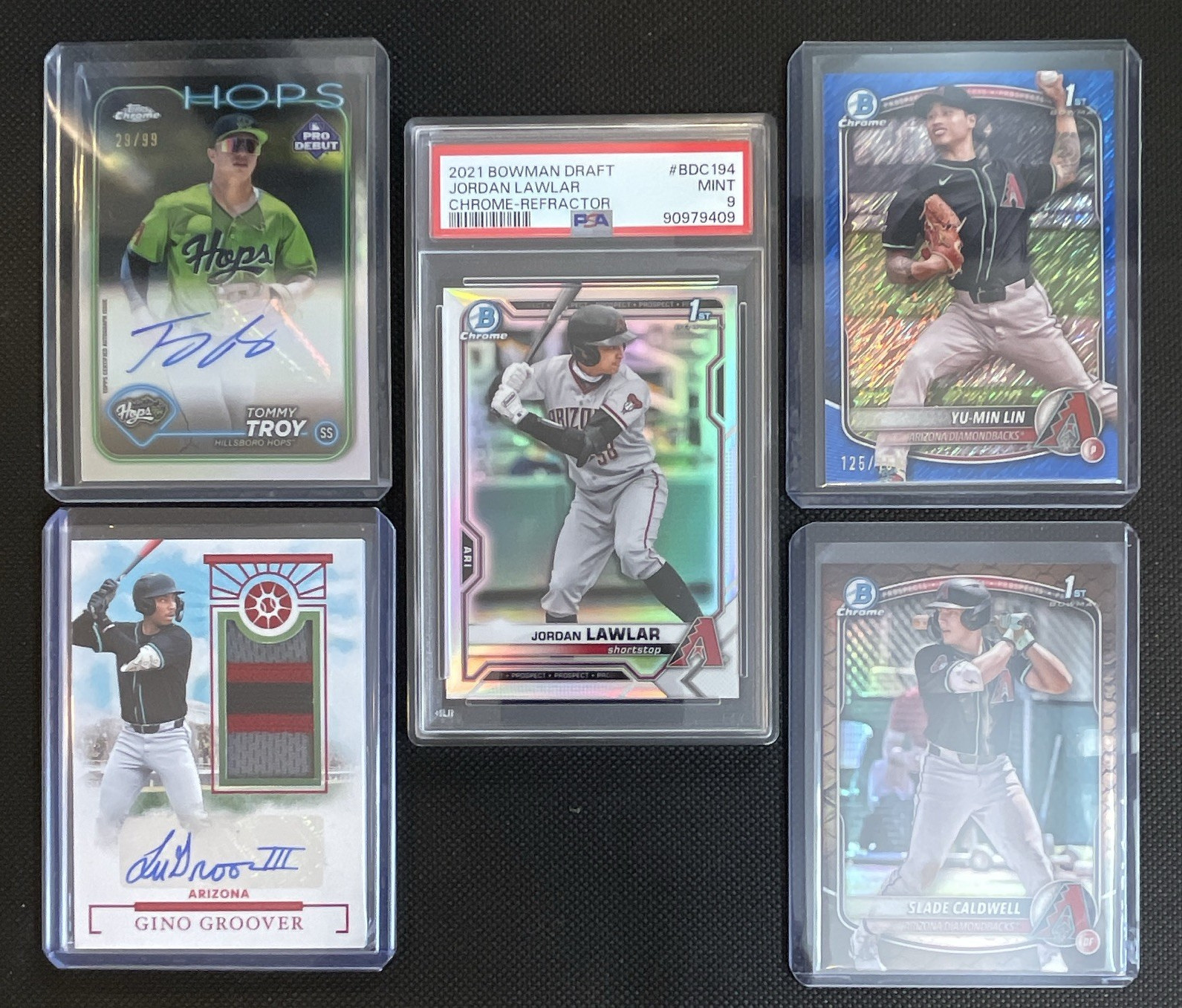 5 Card Dbacks Lot 2 auto Tommy Troy LuJames Groover Lawlar PSA Caldwell Lin 1st