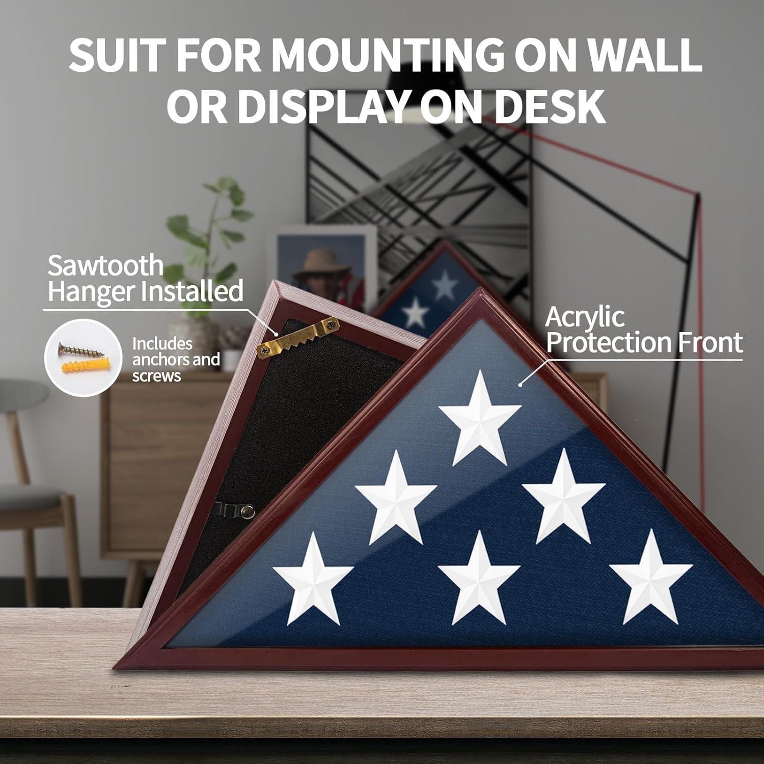 Customizable Wall-Mounted & Tabletop Flag Display Case for Military Tribute