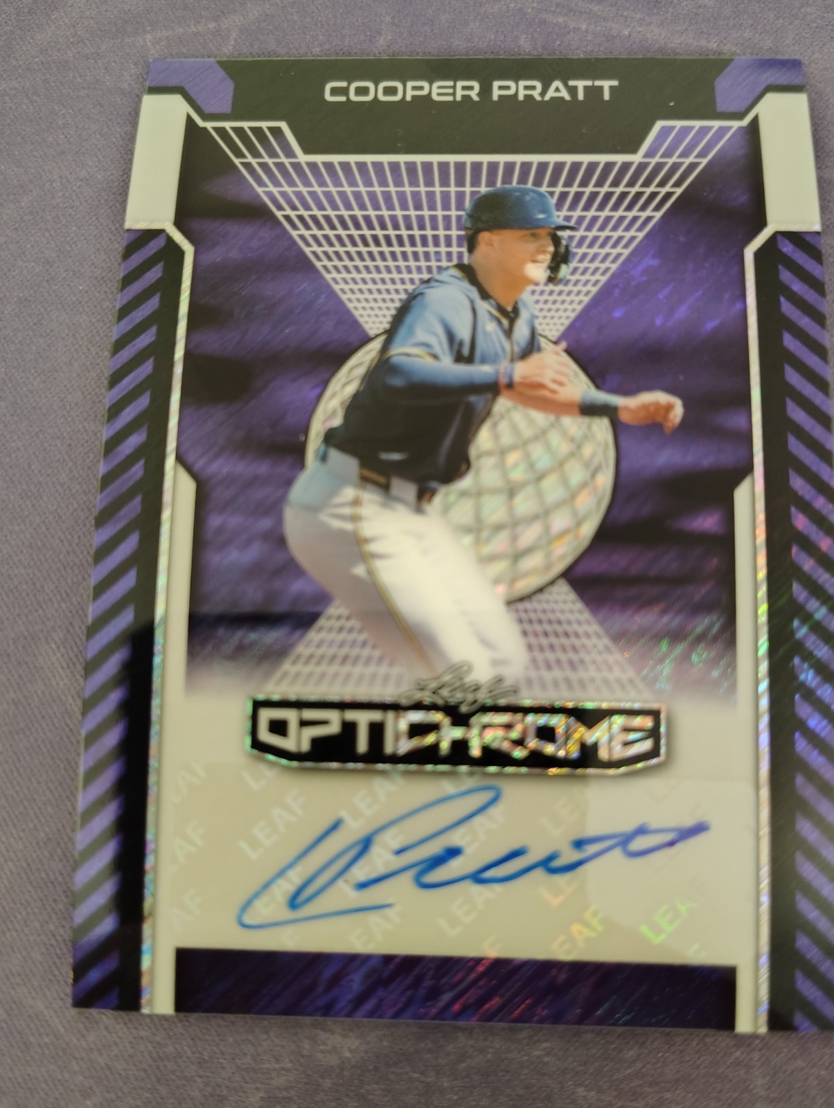 Cooper Pratt 2025 Leaf Optichrome Purple Shimmer /5 Auto SSP Brewers Autograph