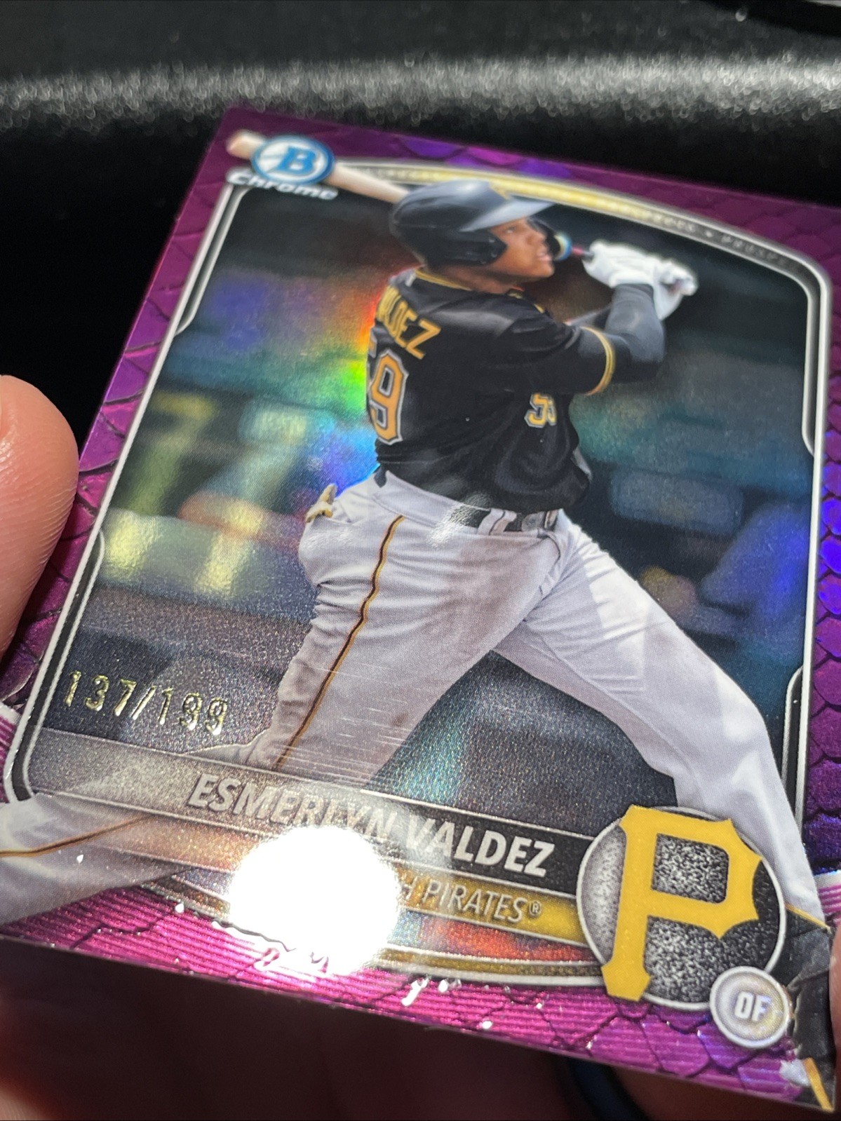 2025 Bowman Draft Chrome Fuchsia Reptilian /199 Esmerlyn Valdez #BDC-110 Pirates