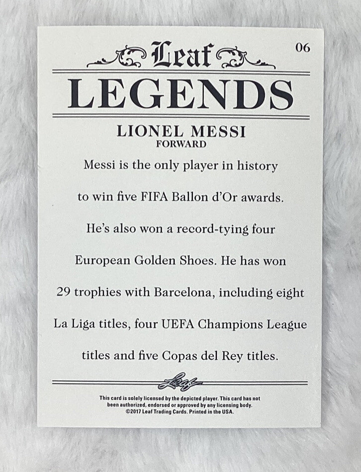 2017 LEAF LIONEL MESSI #06 LEAF LEGENDS SOCCER CARD