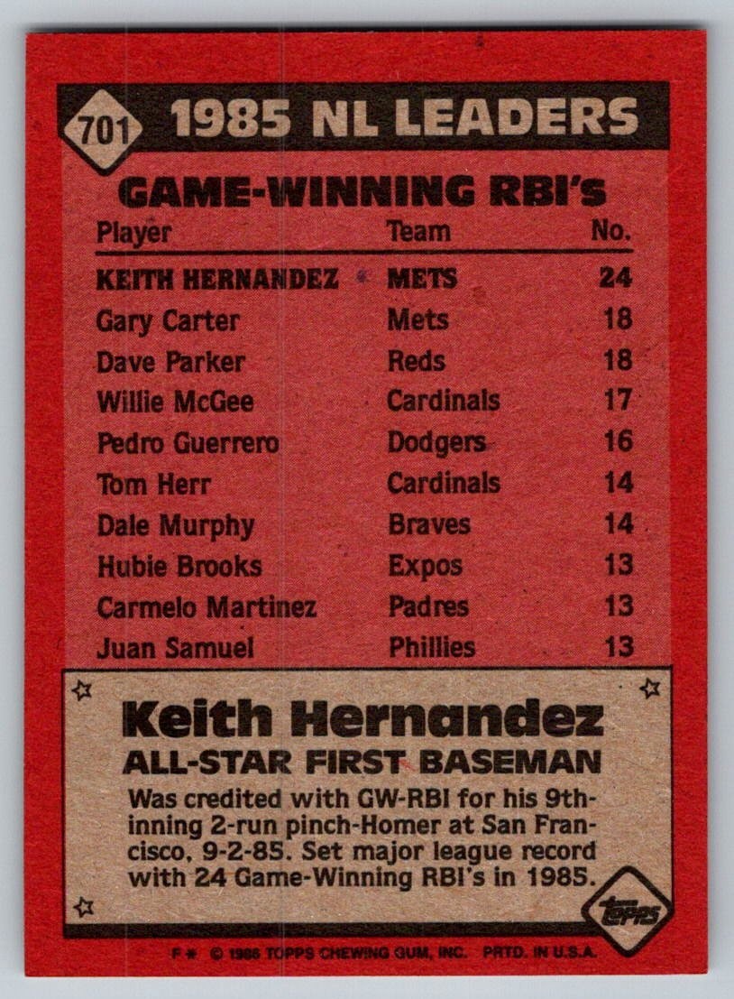 1986 Topps #701 Keith Hernandez