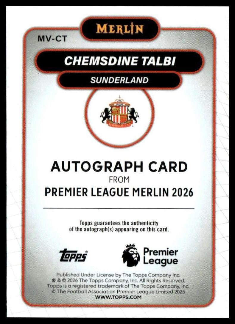 Chemsdine Talbi Autographs Blue Refractor 81/150 2026 Merlin EPL #MV-CT