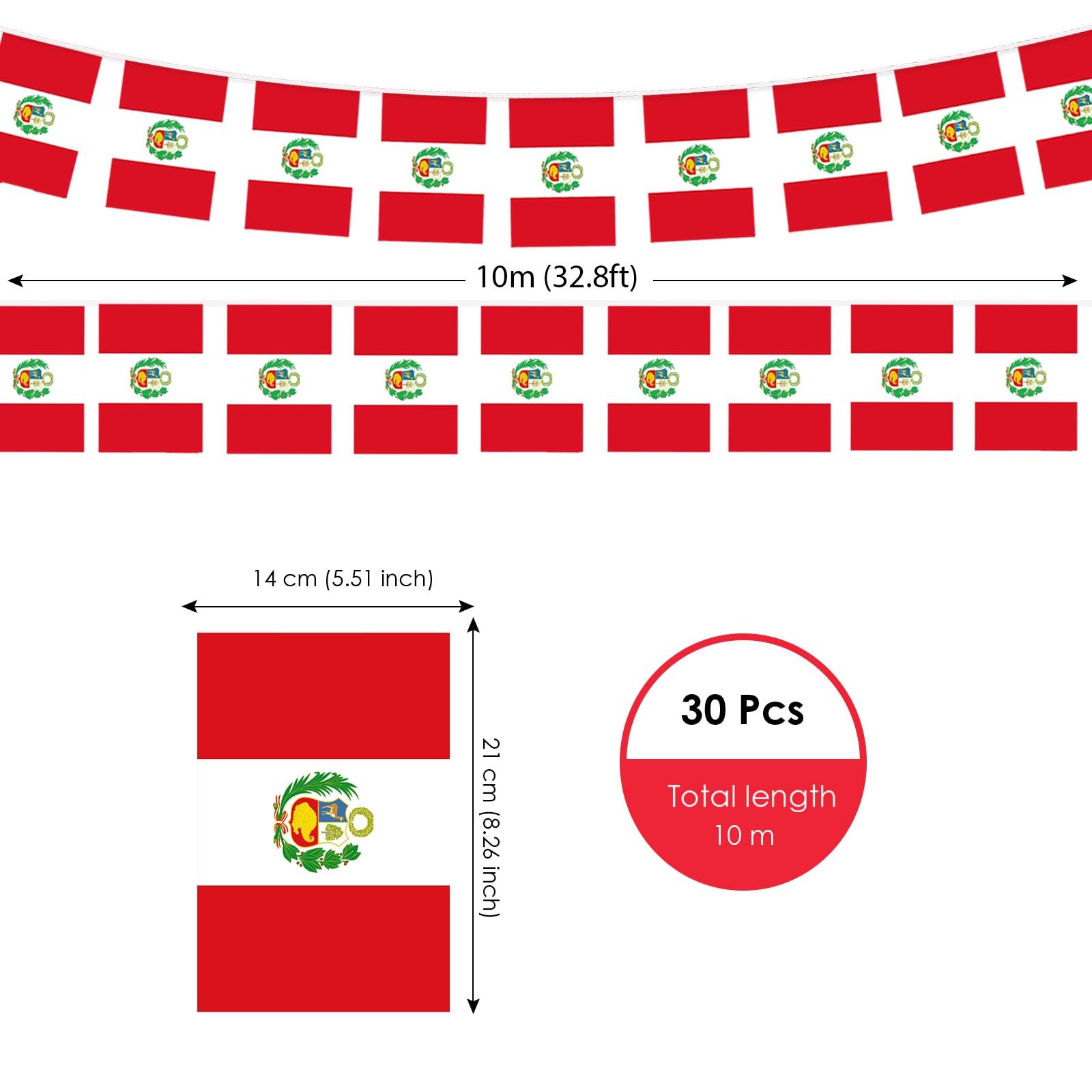 AhfuLife 30 Pcs Peru String Flags for Independence 5.51×8.26 in-30 Pcs,