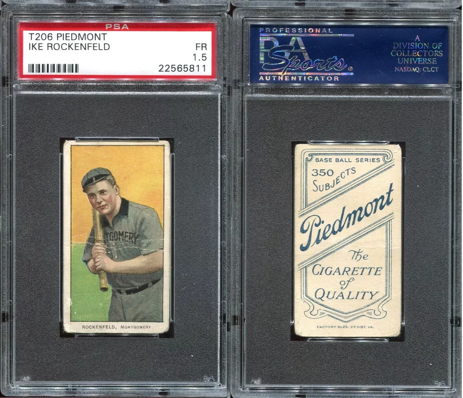 1909-11 T206 Ike Rockenfeld Montgomery Climbers Southern League SL PSA 1.5