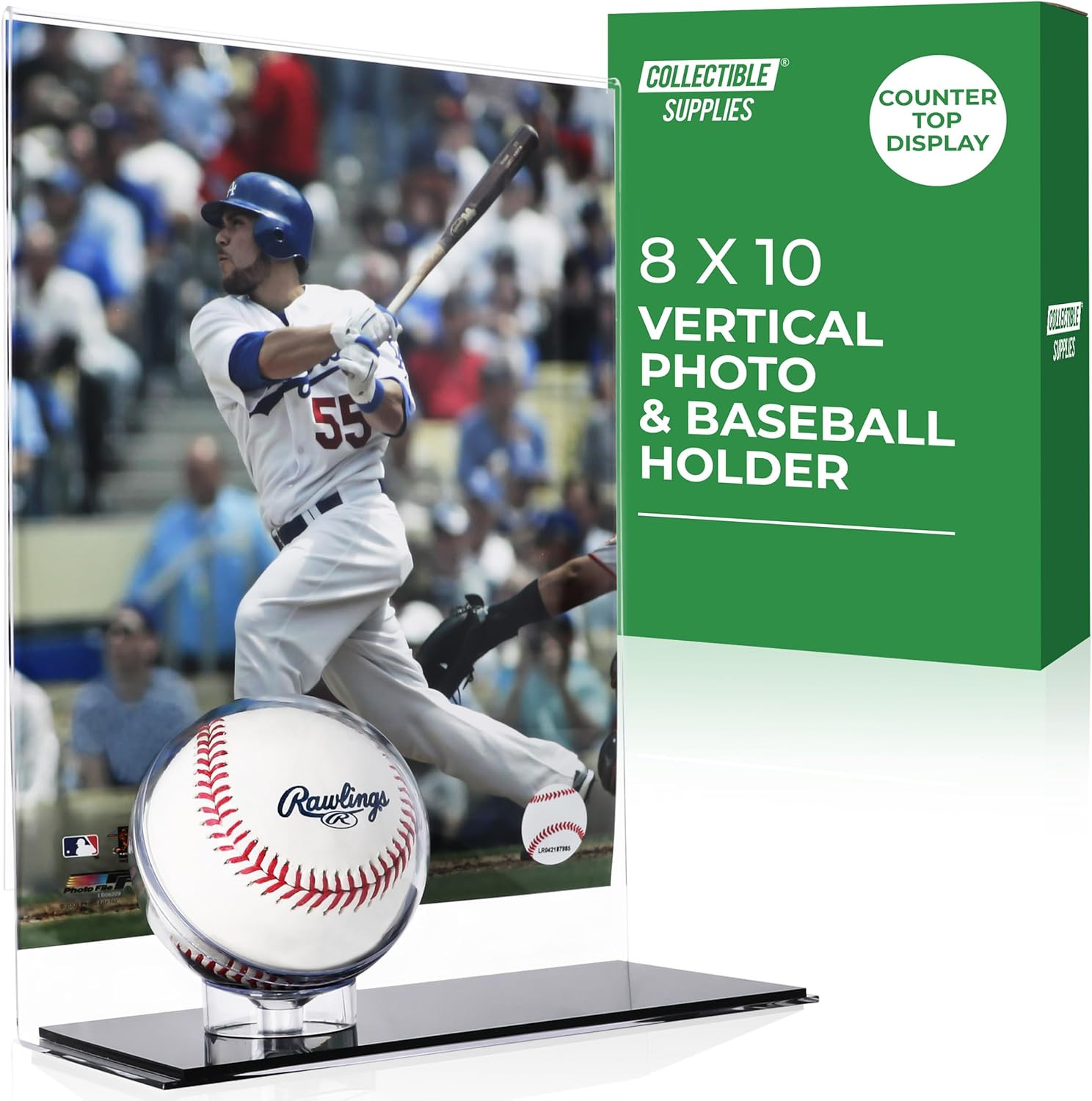 Baseball Holder with Picture Frame – Acrylic Baseball Card Display Case for 8X10