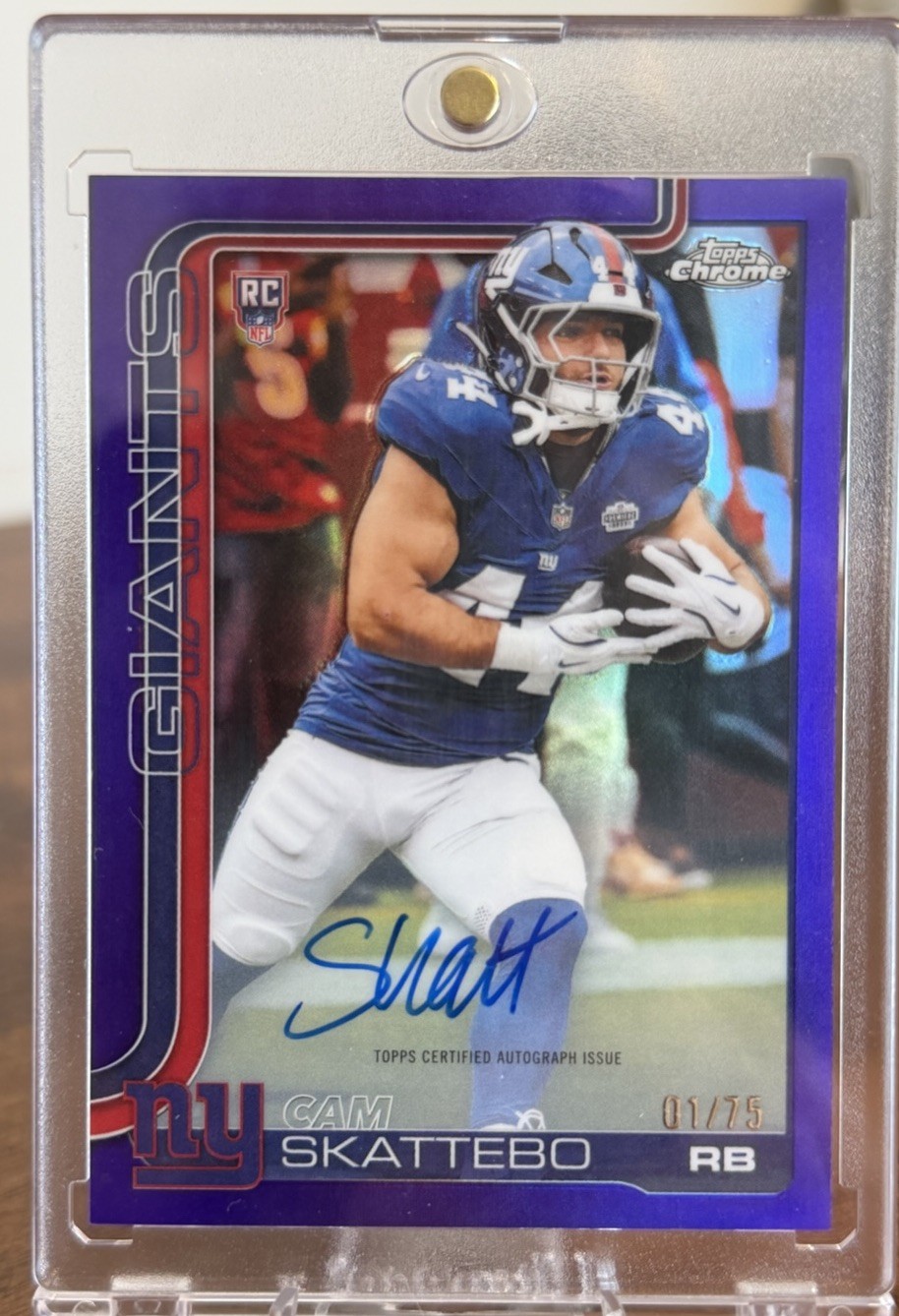 2025 Topps Chrome Cam Skattebo Purple Refractor Rookie Auto #RA-CS 1/75