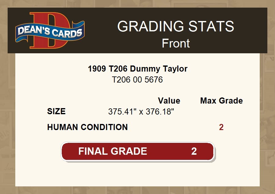 1909 T206 Dummy Taylor Eastern League – Buffalo 2 – GOOD