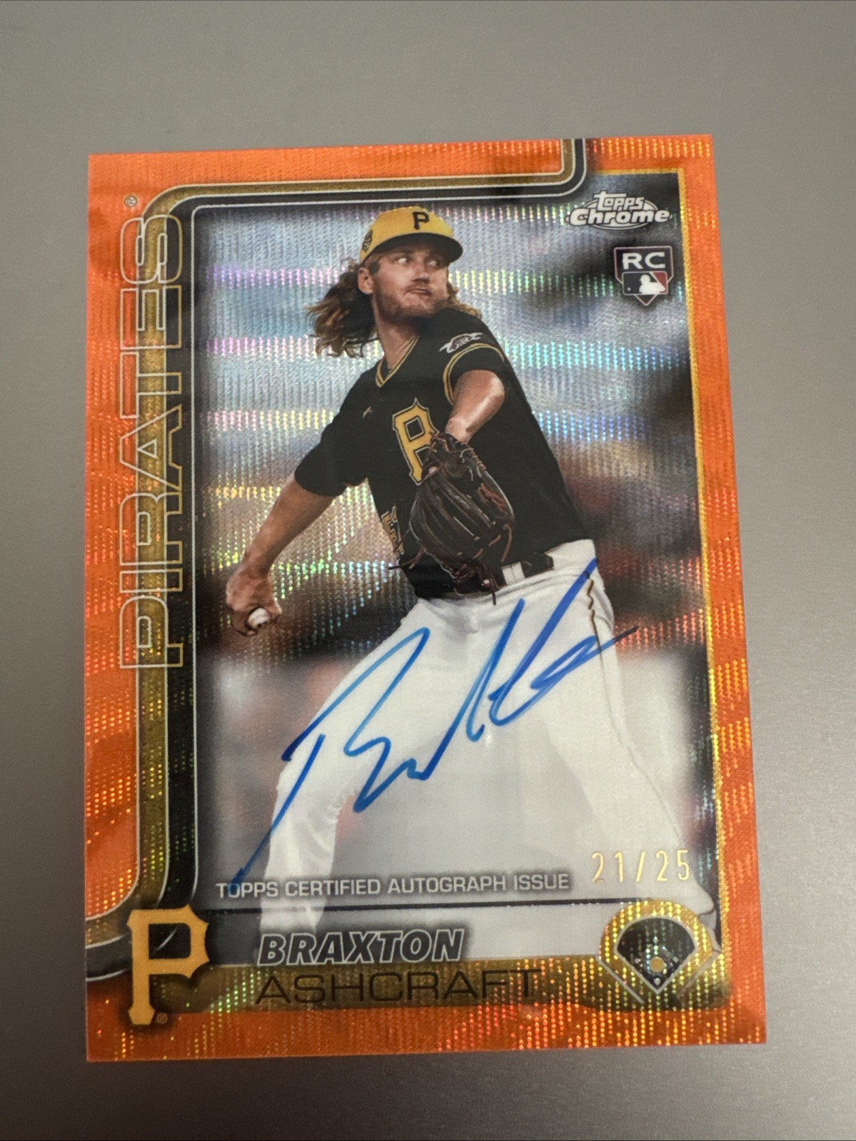 2025 Topps Chrome Update Series – Autographs Braxton Ashcraft #RA-BA Orange Wave
