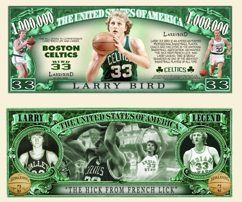 25 Pcs Boston Celtics Larry Bird NBA Collectible Basketball Million Dollar Money