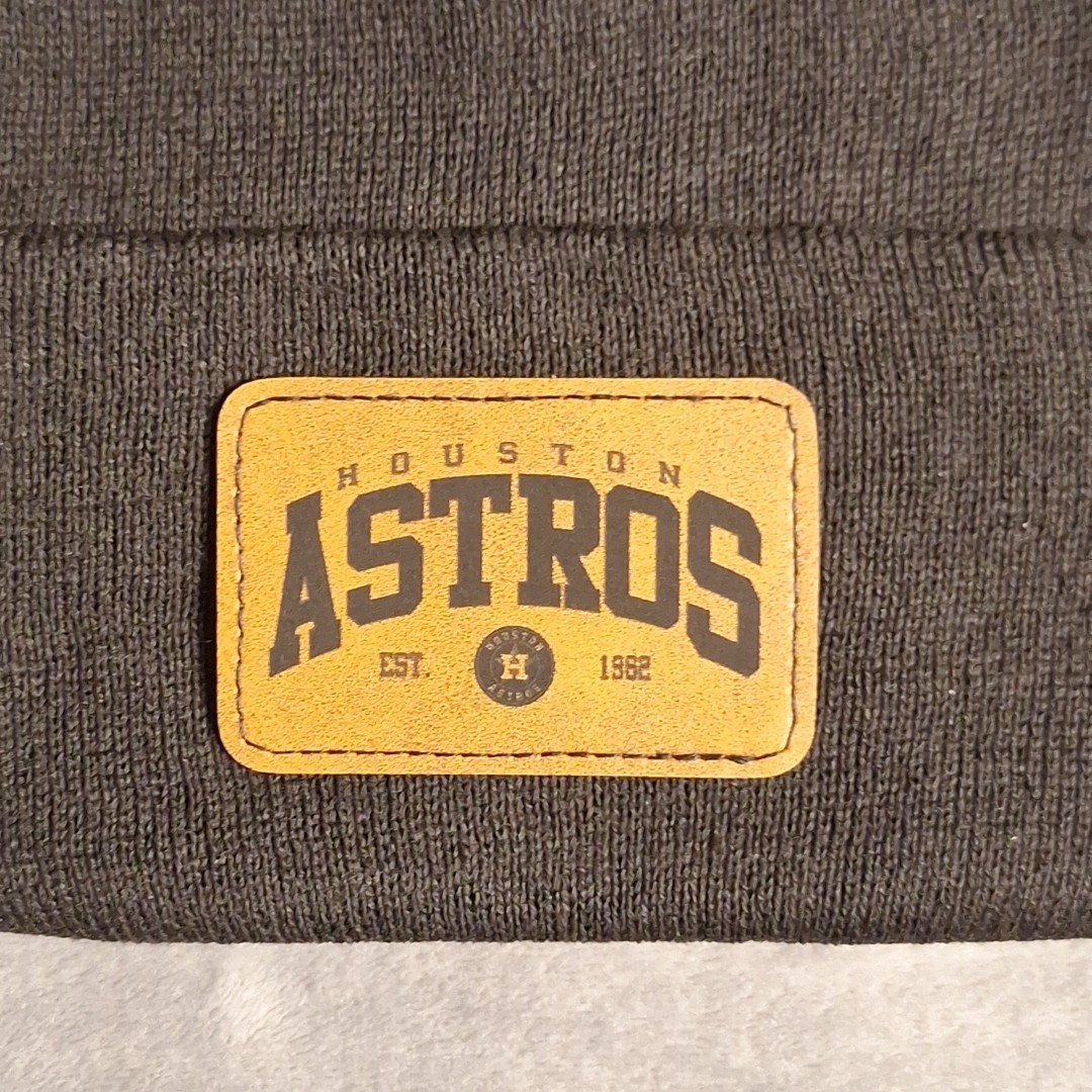 Houston Astros Leather Rectangle Patch Black Beanie Cap MLB