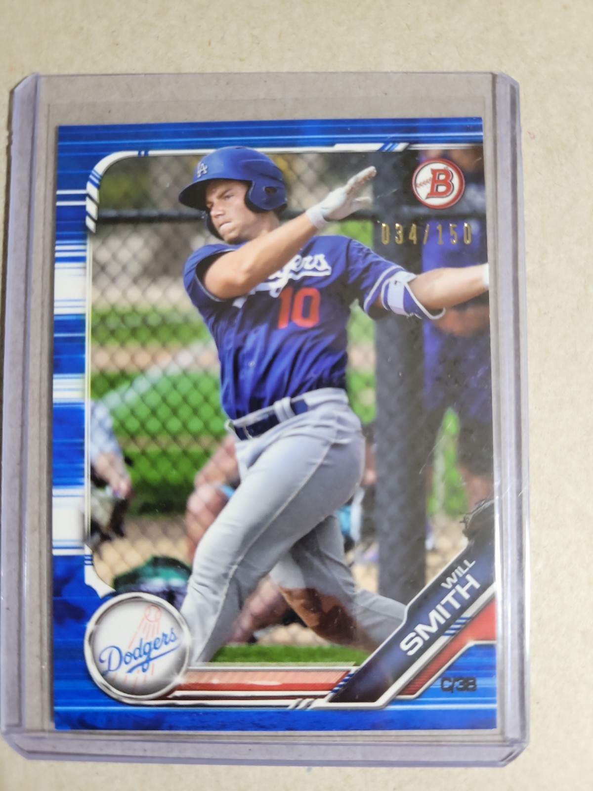 2019 Bowman Baseball Blue Paper Will Smith COLOR MATCH 34/150
