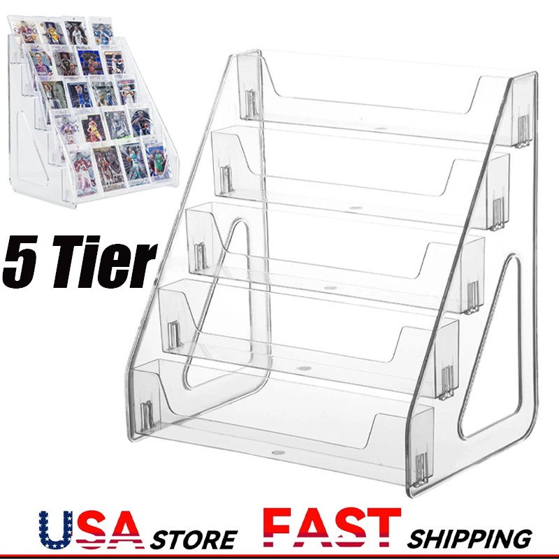 Card Display Stand 5-Tier Acrylic Organizer Clear Graded Card Shelf for Desk
