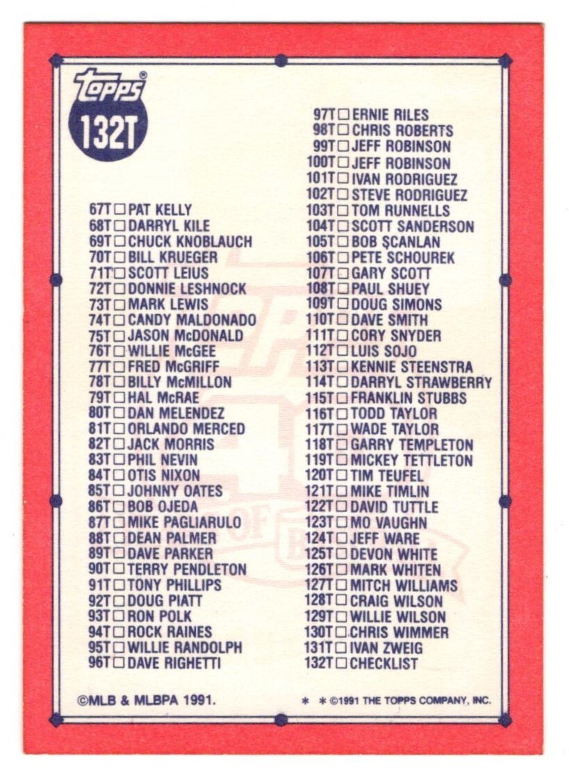 1991 TOPPS Traded Baseball – Complete your set #1T – 132T-