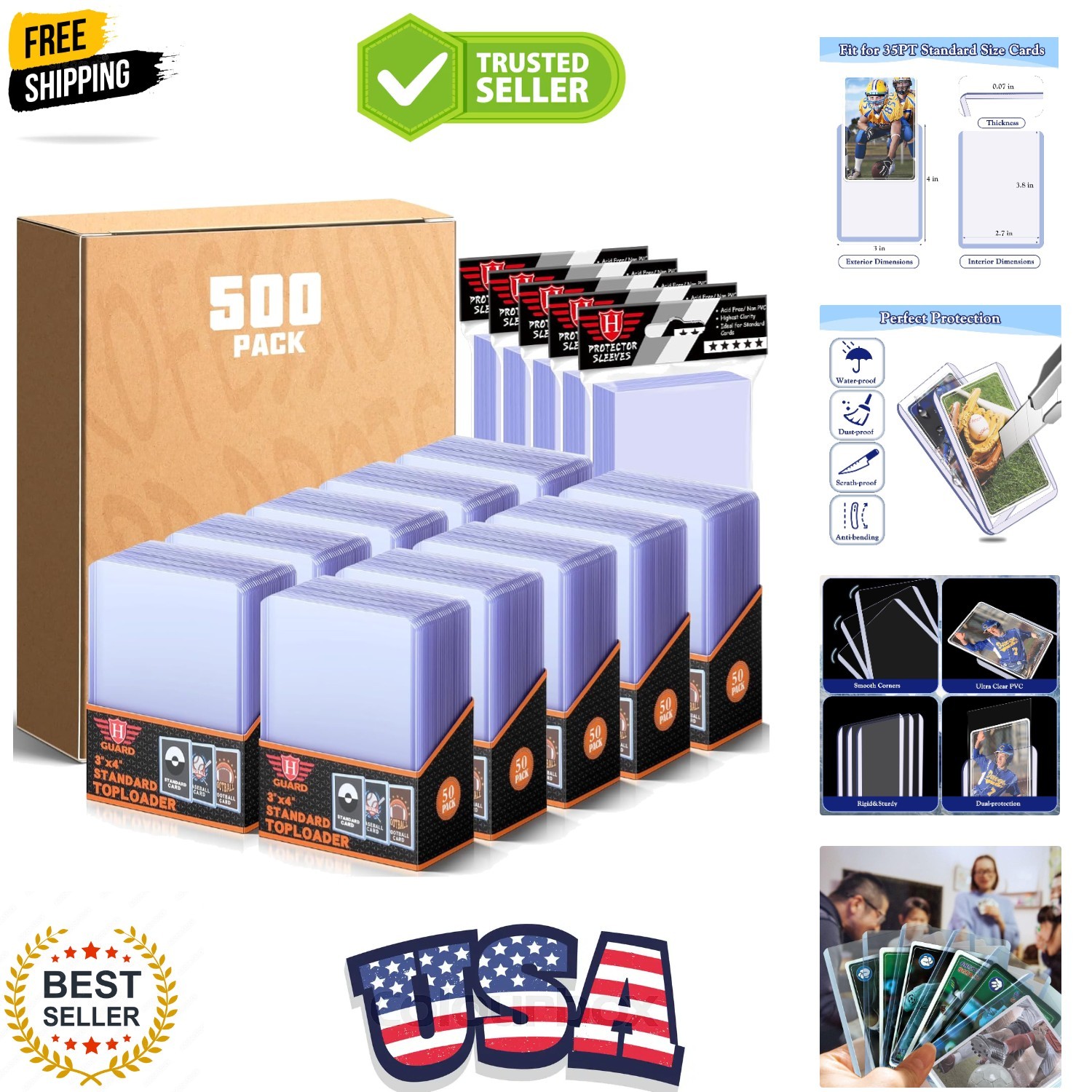1000 PCS TopLoaders Card Sleeves for Trading Card, 3″ x 4″ Hard Plastic Baseb…