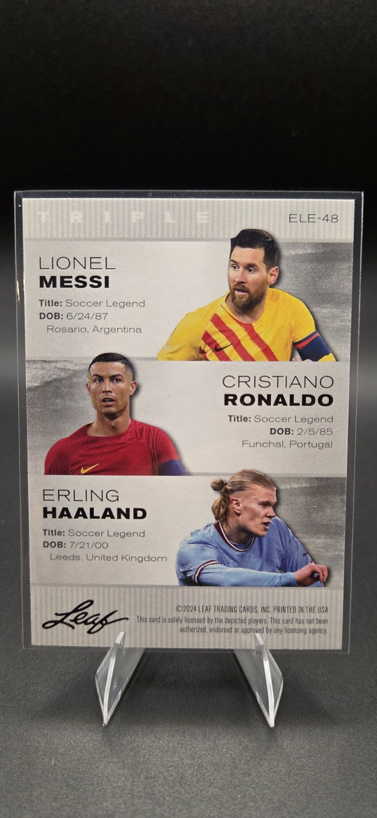 2024 Leaf Exclusive Legends Lionel Messi Cristiano Ronaldo Erling Haaland Triple