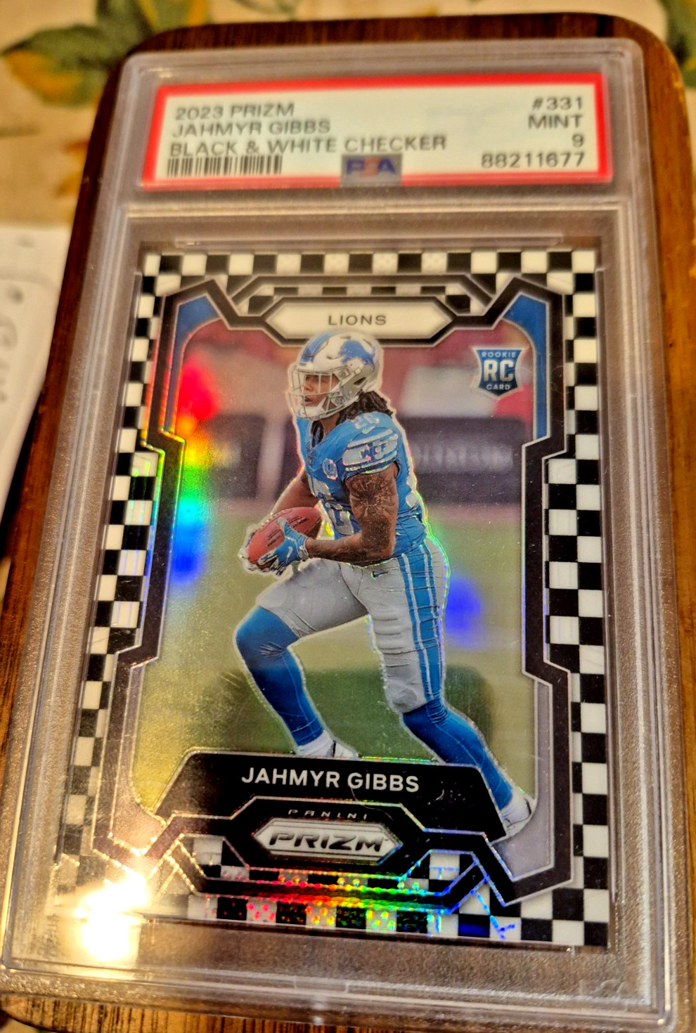 Jahmyr Gibbs RC PRIZM Black & White Checker ROOKIE #331 MINT PSA 9