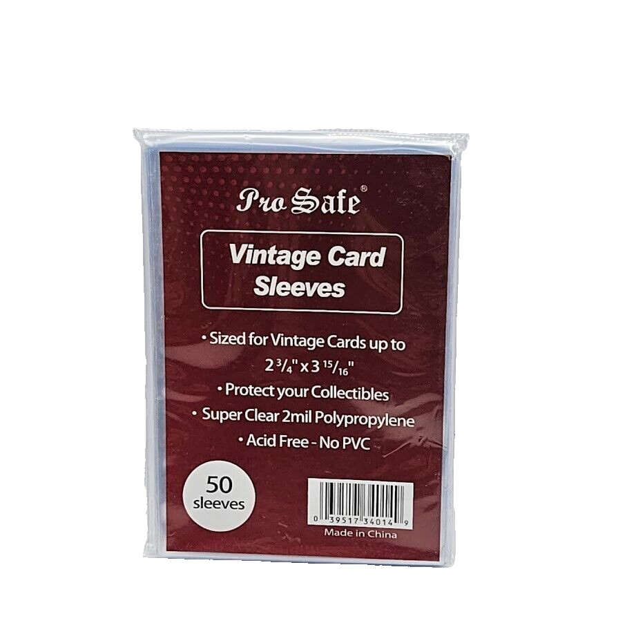 (50-Pack) Pro-Safe Vintage Card Sleeves – For 1956 and Older – Acid Free No PVC