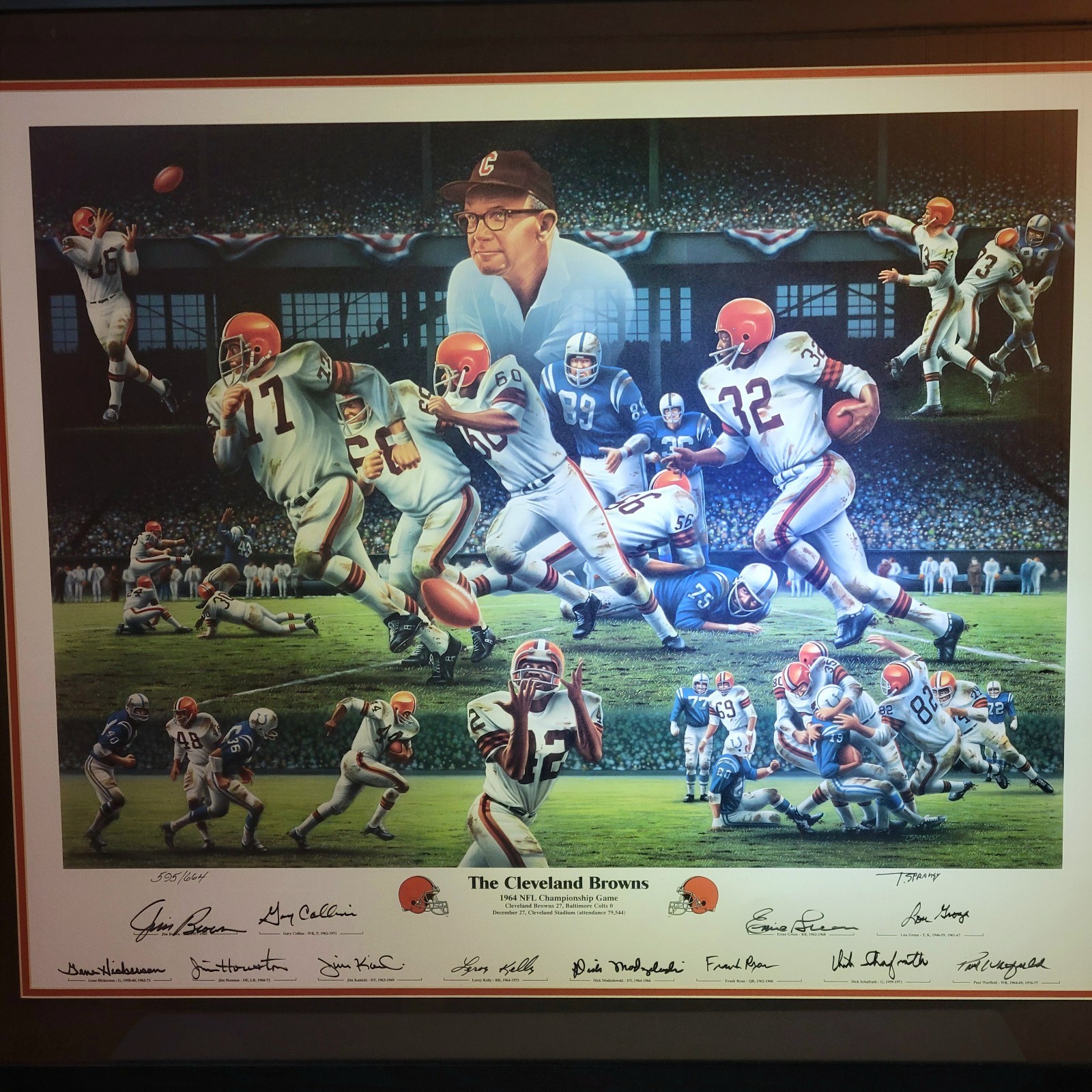 BROWNS 1964 NFL CHAMPIONSHIP GAME 33X37 FRAMED AUTO PRINT 595/664 GSA/COA