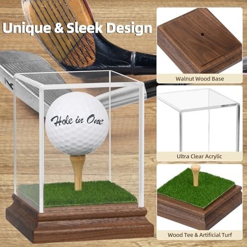 Golf Ball Display Case Hole in One Golf Ball Display Case Holder Wanult Wood Bas