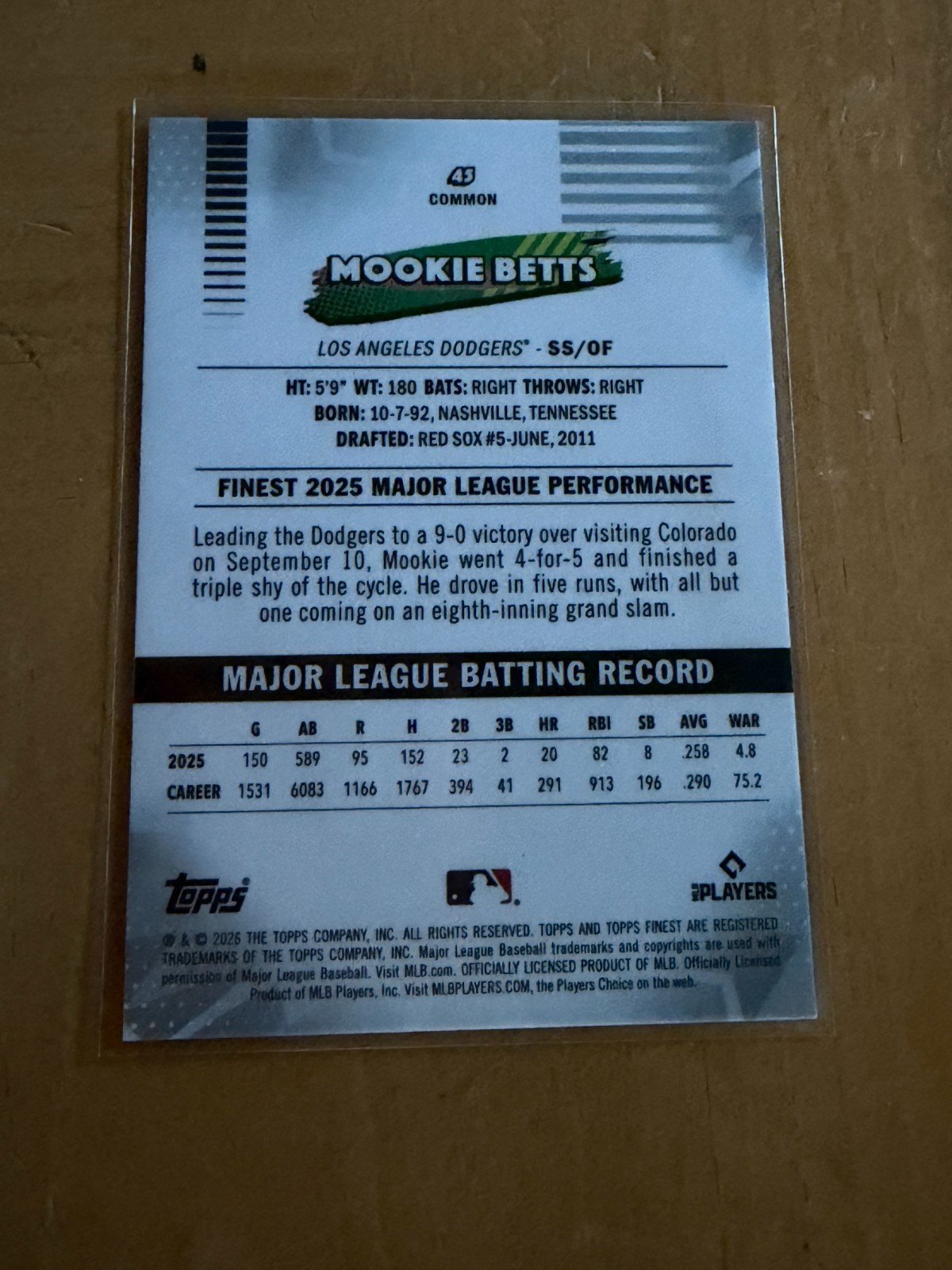 2026 Topps Finest Mookie Betts #45 Common Aqua /199