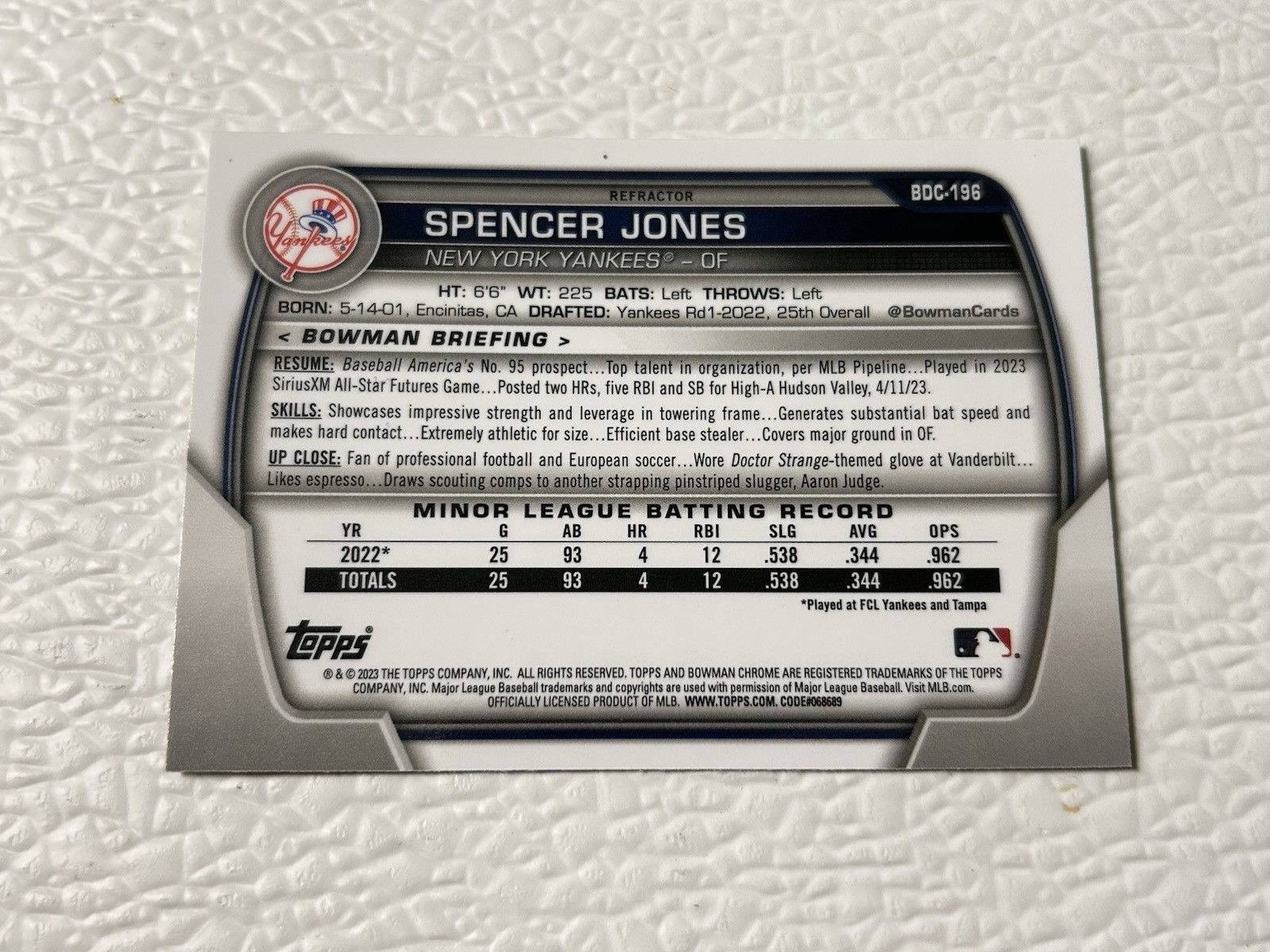 2023 Bowman Chrome Draft Refractors #BDC196 Spencer Jones