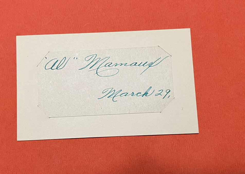 Al Mamaux Rare Vintage Signed Cut Index Card JSA LOA