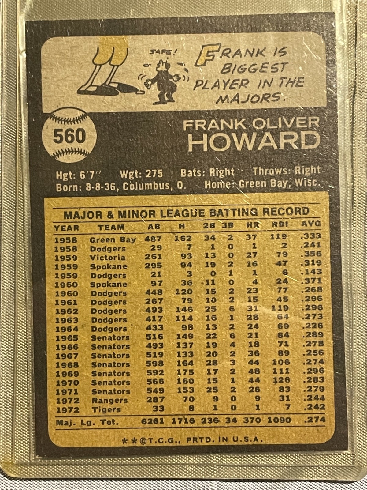 Frank Howard 1973 Topps Baseball Card #560
