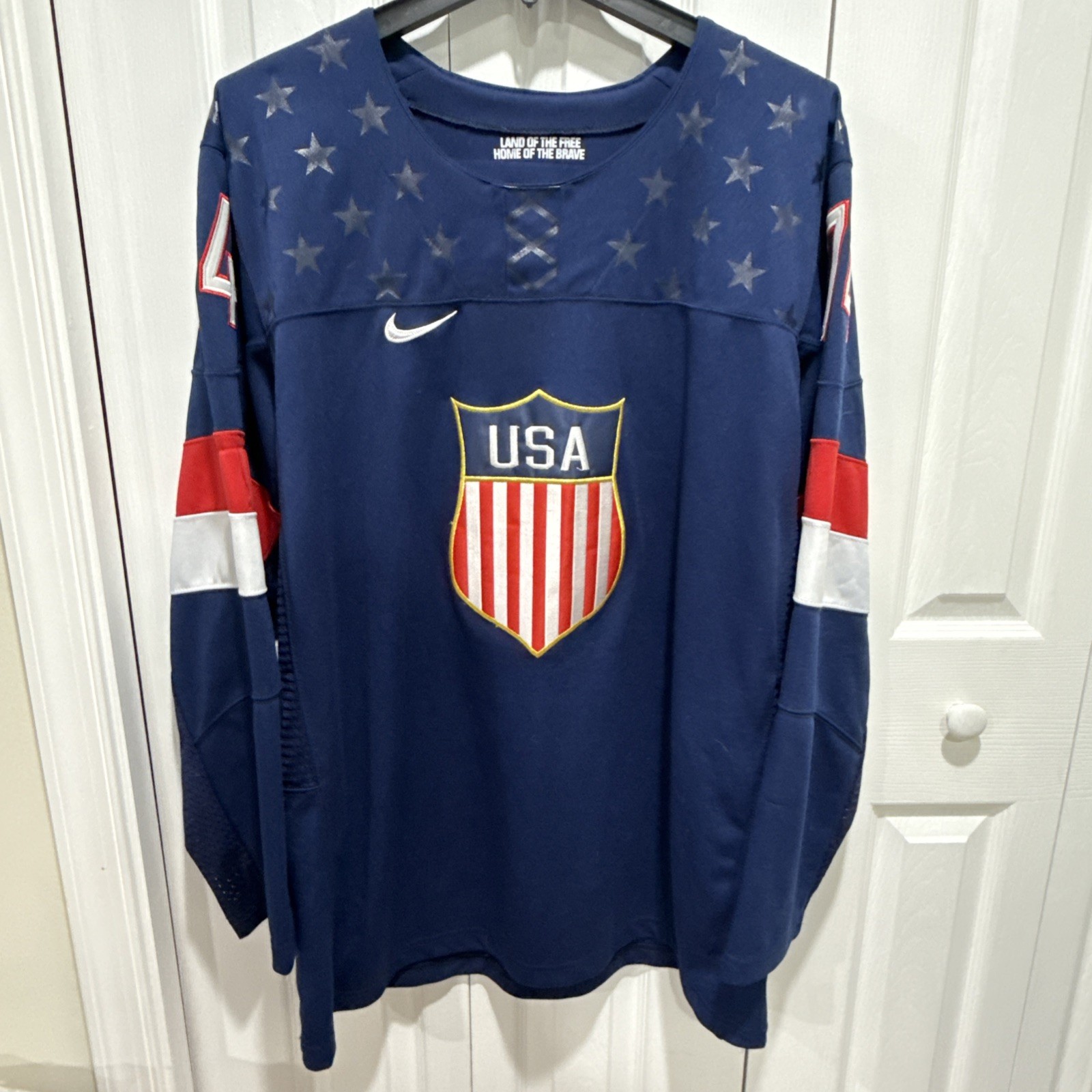 Nike USA Hockey Jersey TJ Oshie 2014 Sochi Olympic Team Blue Size 3XL Stars