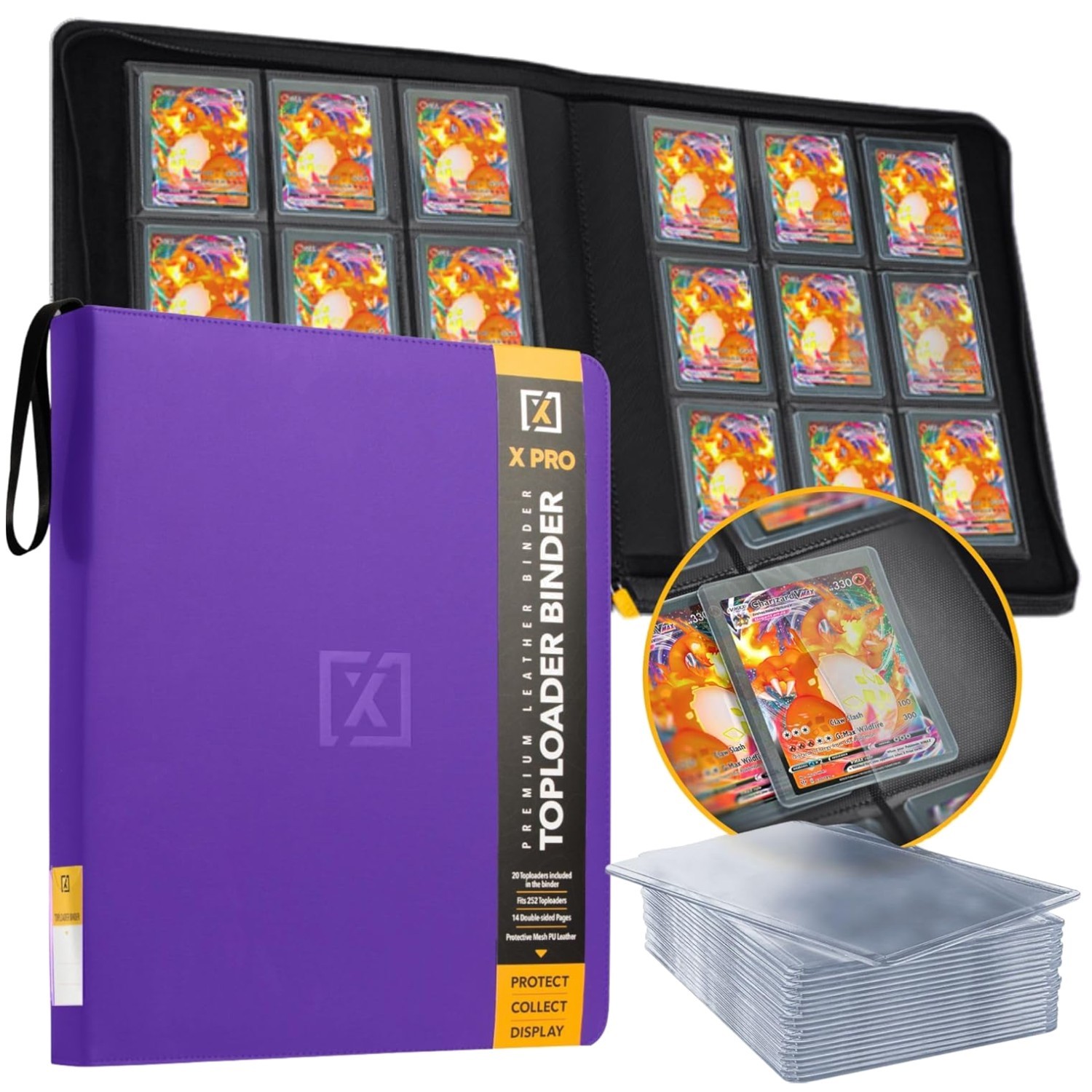 Faux Leather Toploader Binder for TCG & Sports Cards – Large Capacity