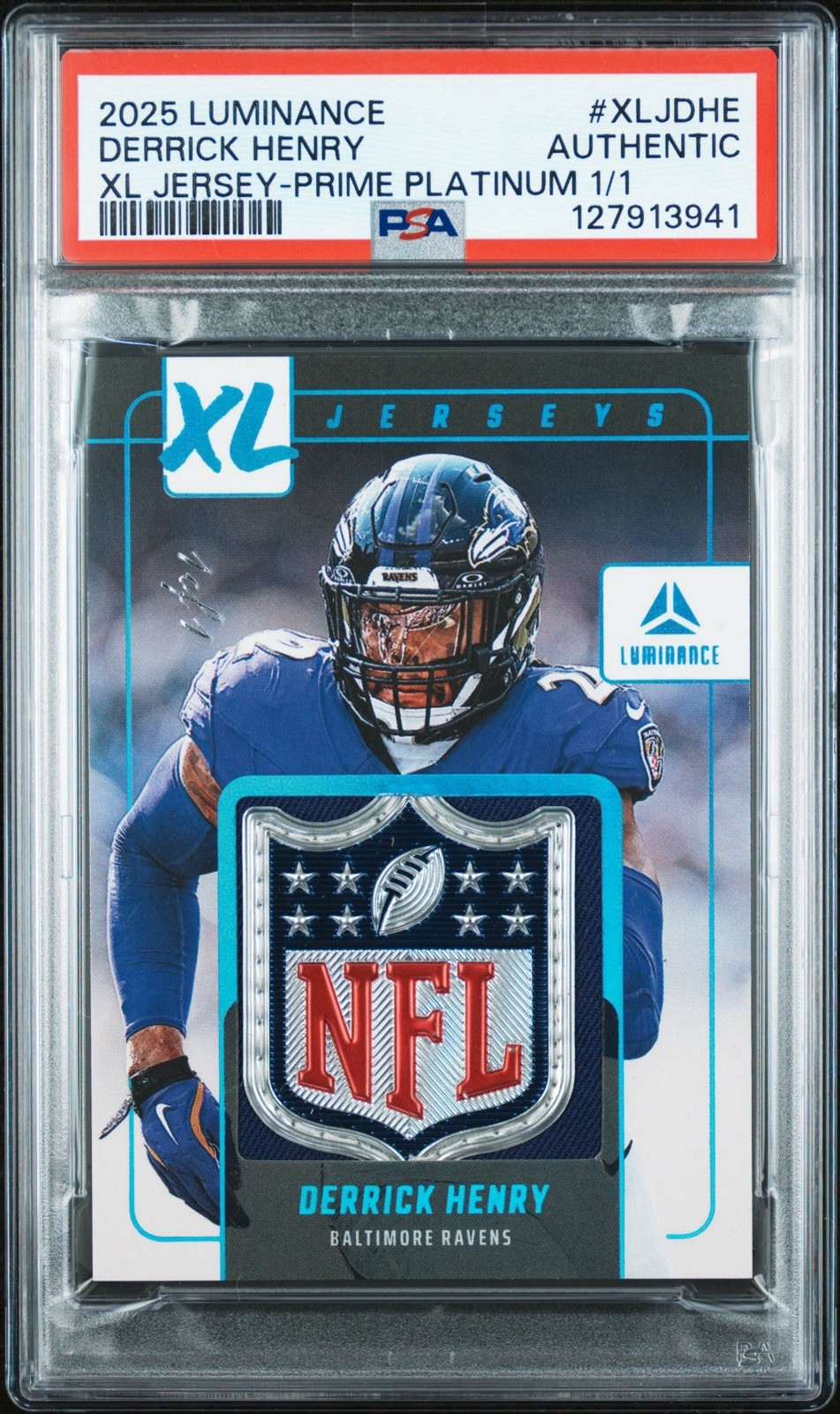 Derrick Henry 2025 Luminance NFL SHIELD 1/1 Ravens PSA Authentic True 1 OF 1