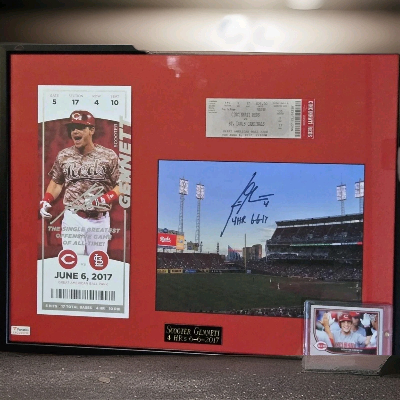 Scooter Gennett JSA Certed Autographed 21×16 4HR Game + 2018 Topps Big League