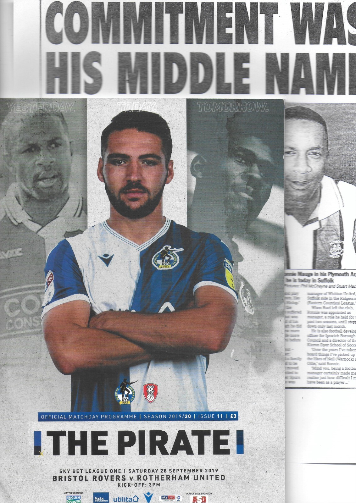 BRISTOL ROVERS V ROTHERHAM 28 SEPTEMBER 2019 QUALITY PROG + MAUGE LIFE STORY VGC