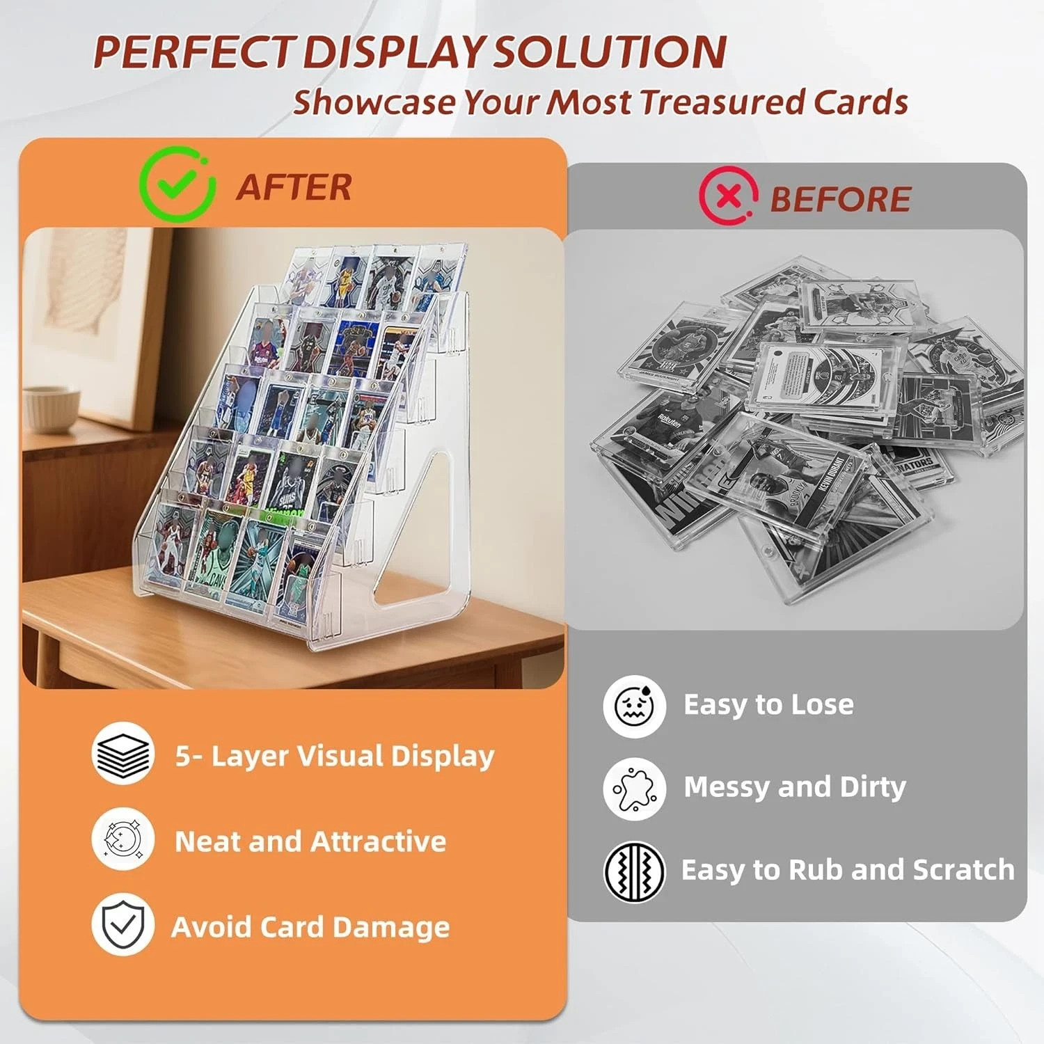 Trading Card Display Stand, 5 Tier Vertical Holder for Baseball Basketball Sport