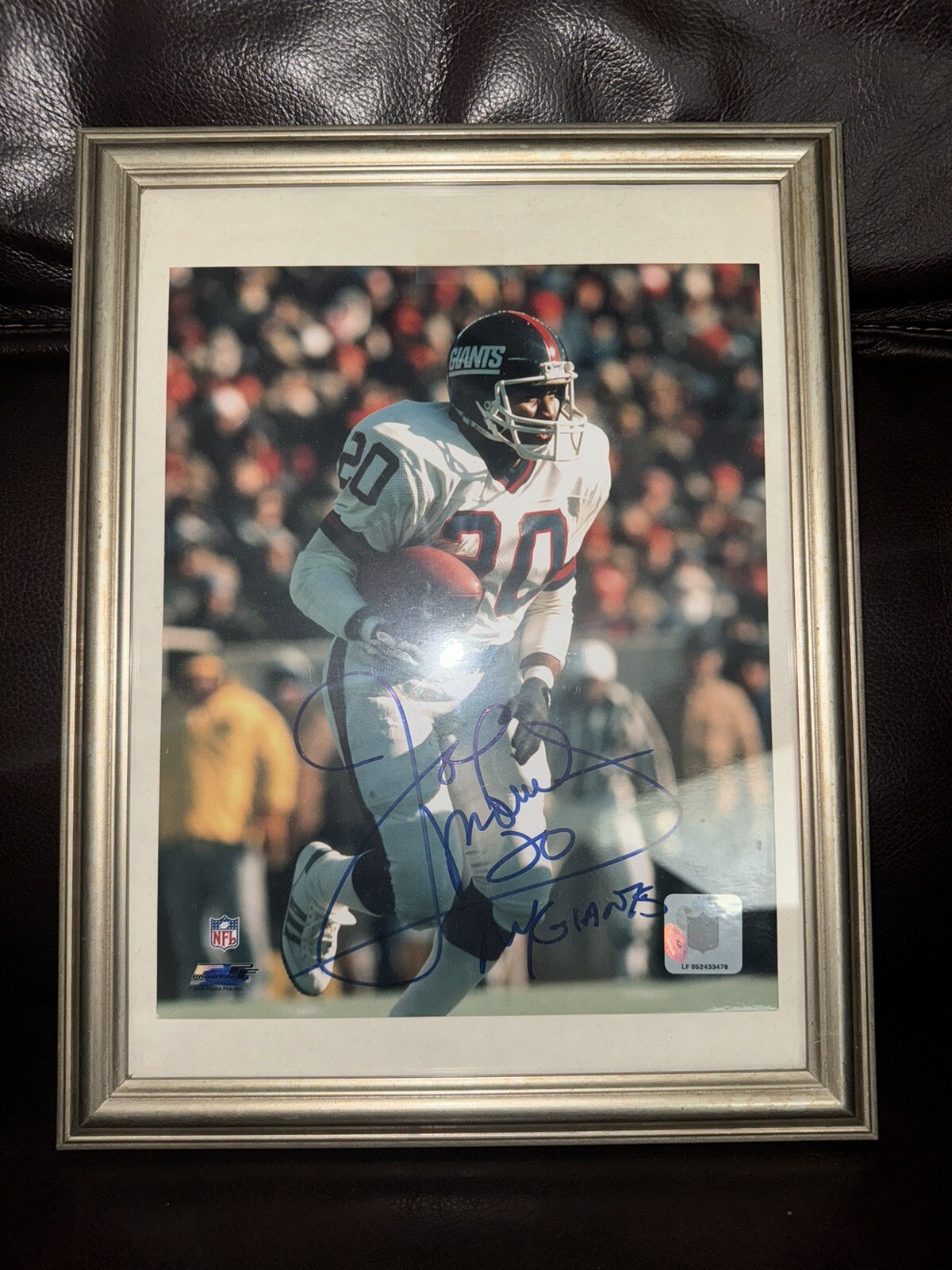 Joe Morris Signed Photo In Gold Frame 10.5 By 13.5”