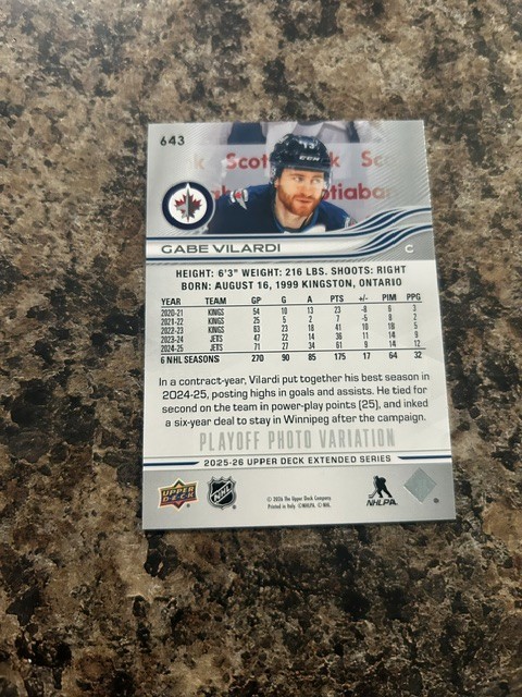 2025-26 Upper Deck Extended Series Playoff Photo Variation Gabe Vilardi #642 SSP