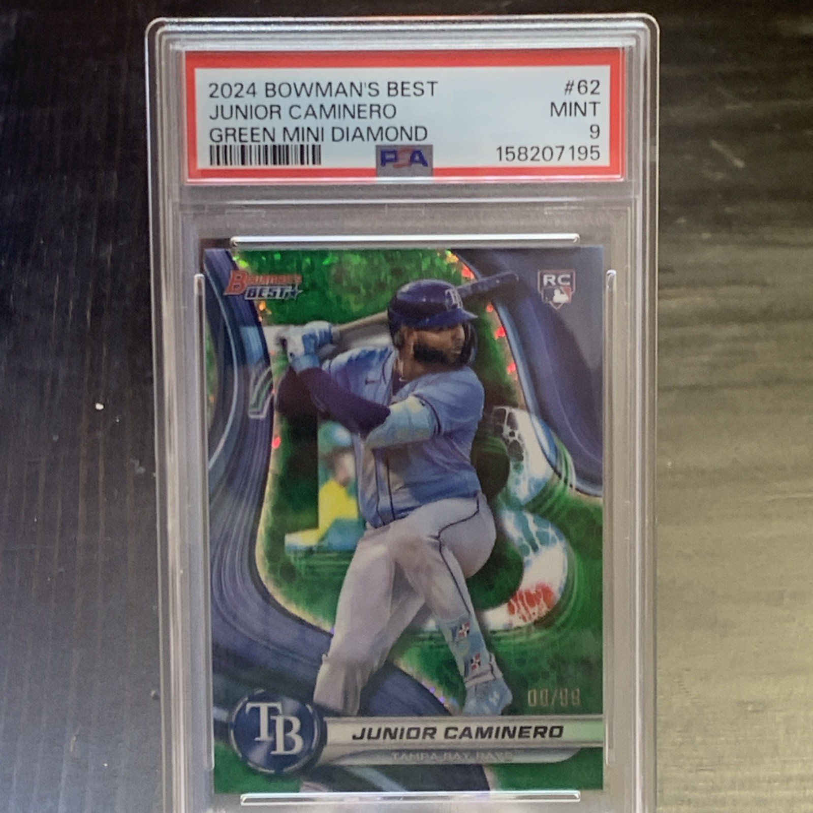 2023 Bowman’s Best Junior Caminero Green Mini-Diamond Refractor /99 #TP-18 PSA 9
