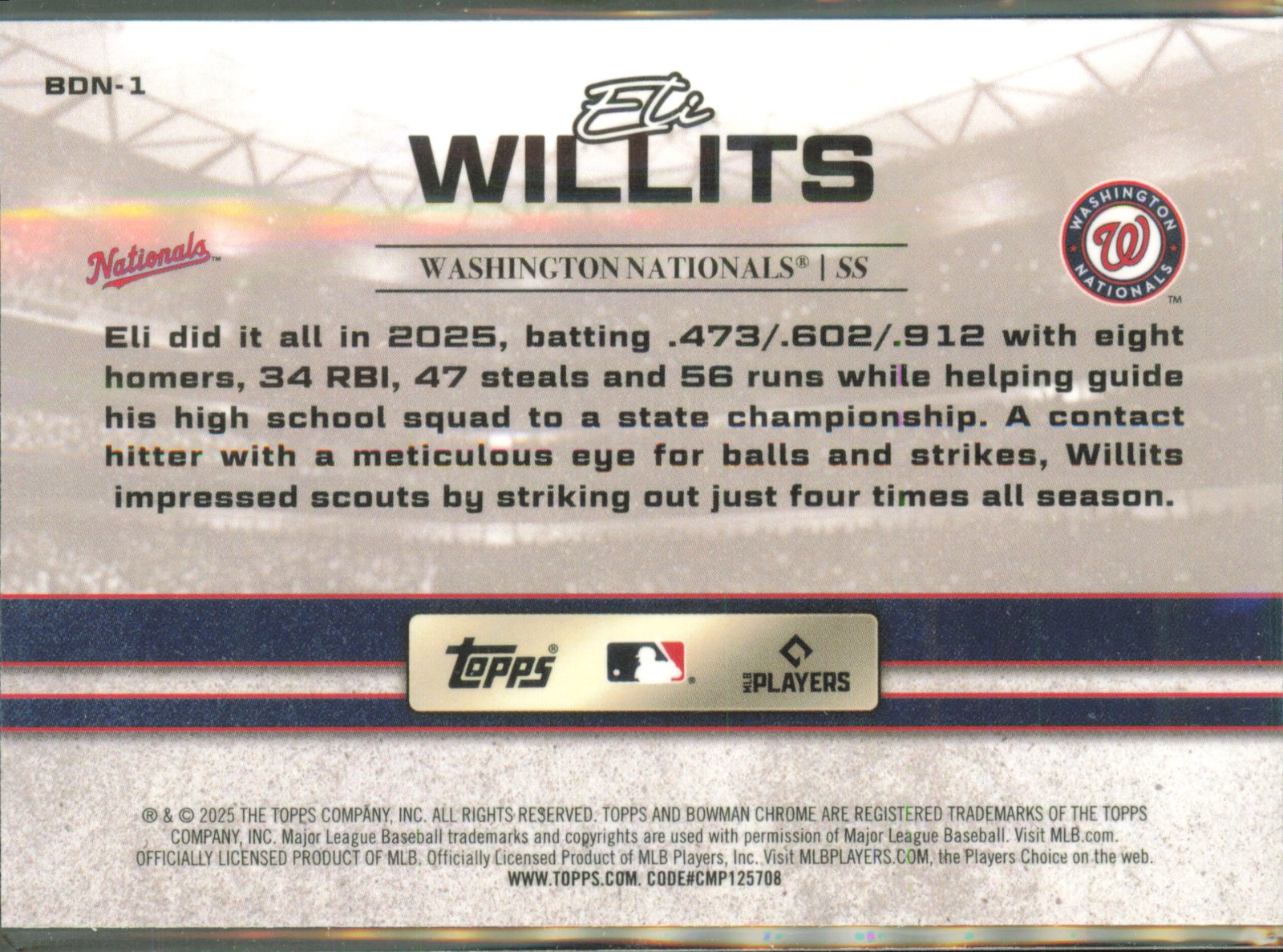 2025 Bowman Draft #BDN-1 Eli Willits Bowman Draft Night