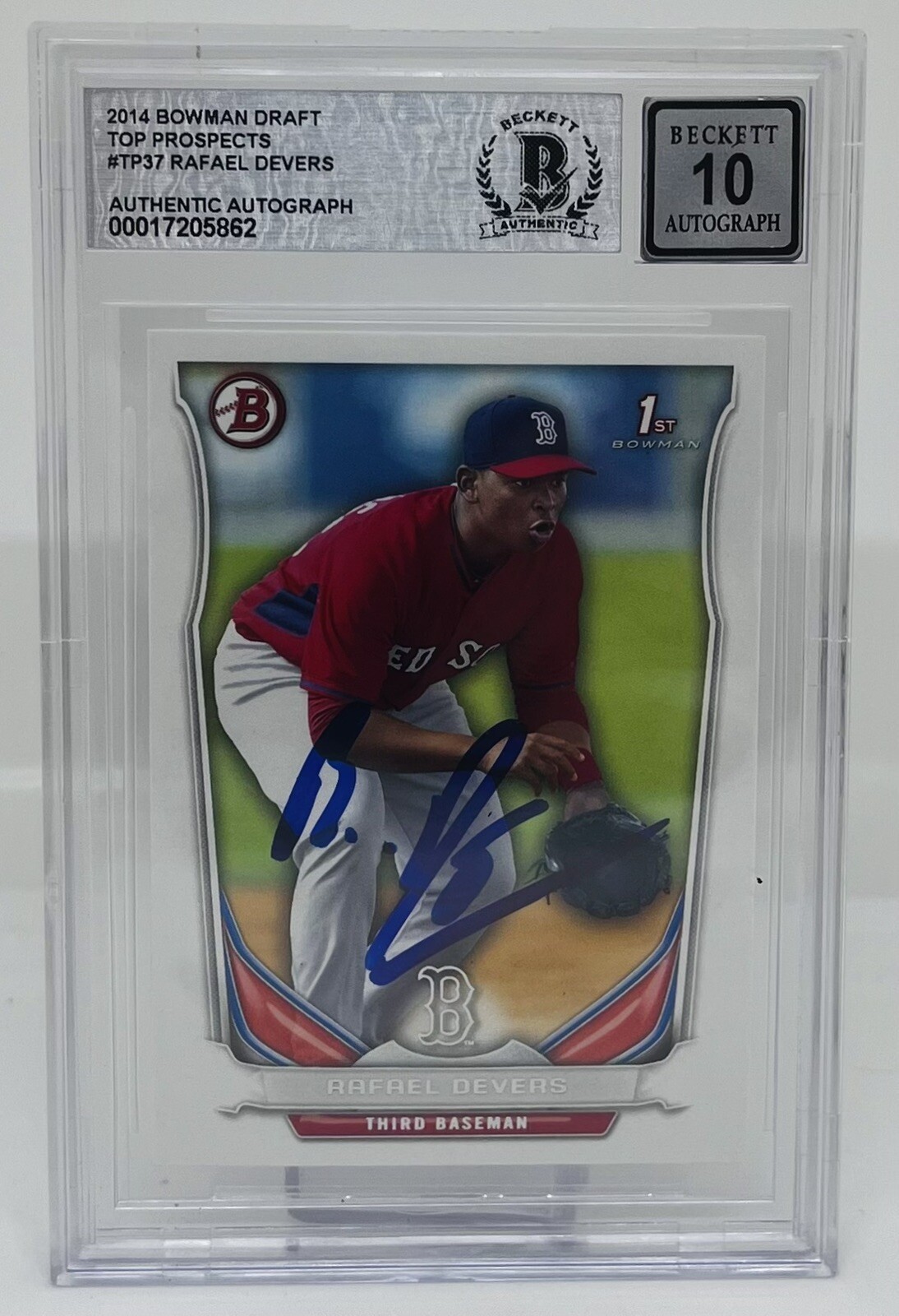 RAFAEL DEVERS SIGNED 2013 BOWMAN DRAFT BASEBALL CARD BECKETT BAS 10 AUTO