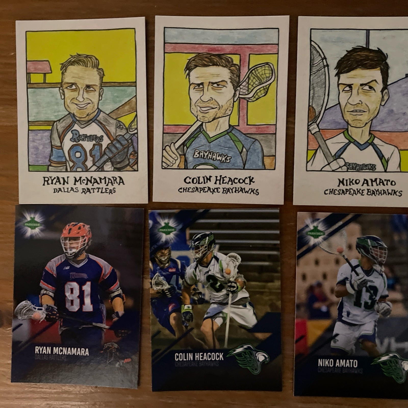10 Cartoon Lacrosse Cards with matching player cards Parkside MLL Lacrosse Set.