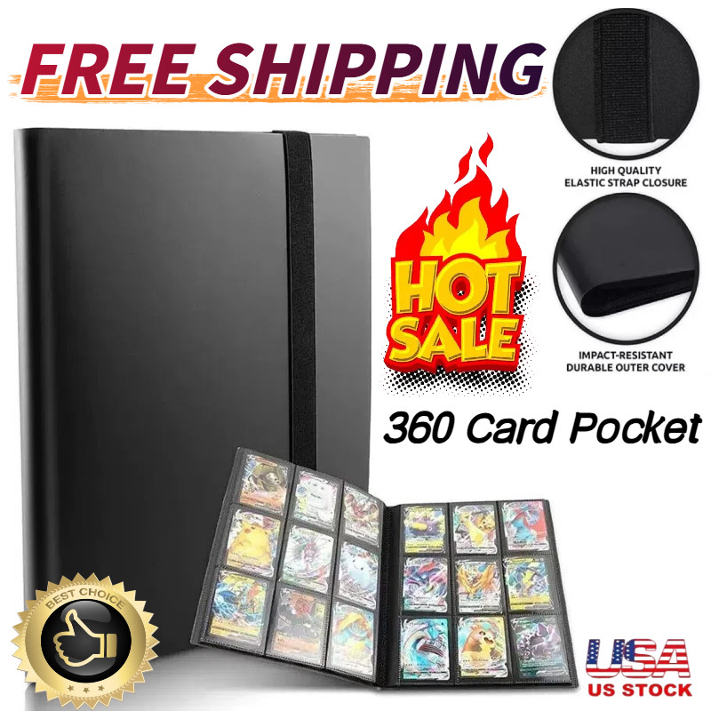 360 Card Pocket Binder with Elastic 9 Pocket Trading Cards Album Folder, Black