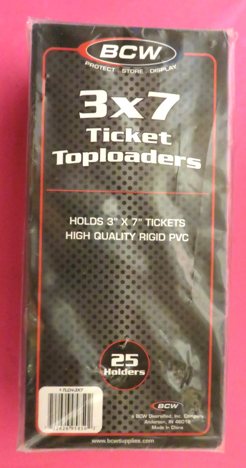 1 Pack of 25 BCW Ticket Toploads, Holds 3 x 7 Tickets High quality hard plastic